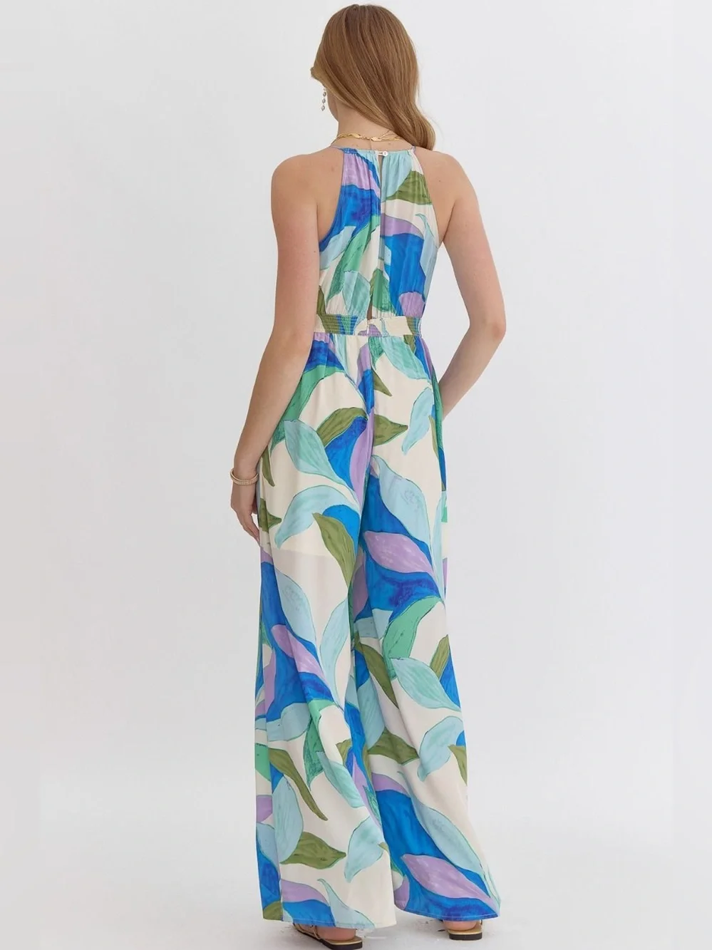 Entro | Paloma Abstract Tropical Vacation Vibes Blue Purple Jumpsuit New Medium